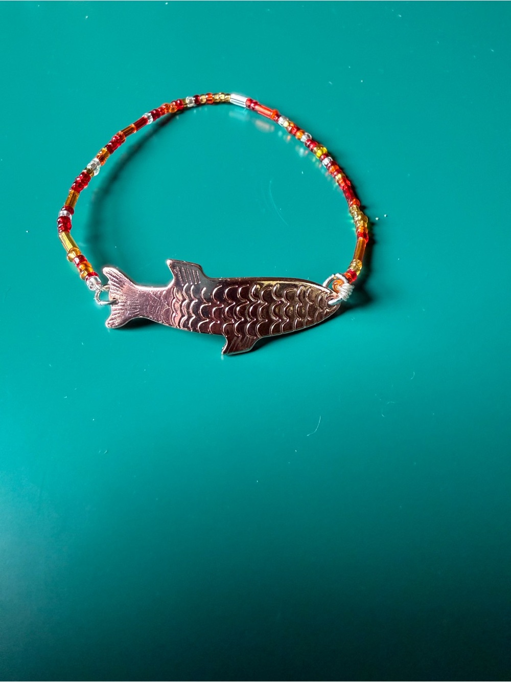 Handcrafted Fish Bead Bracelet - Red and Gold